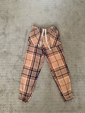 aerie Kids Tan and Brown Plaid Jogger Pants